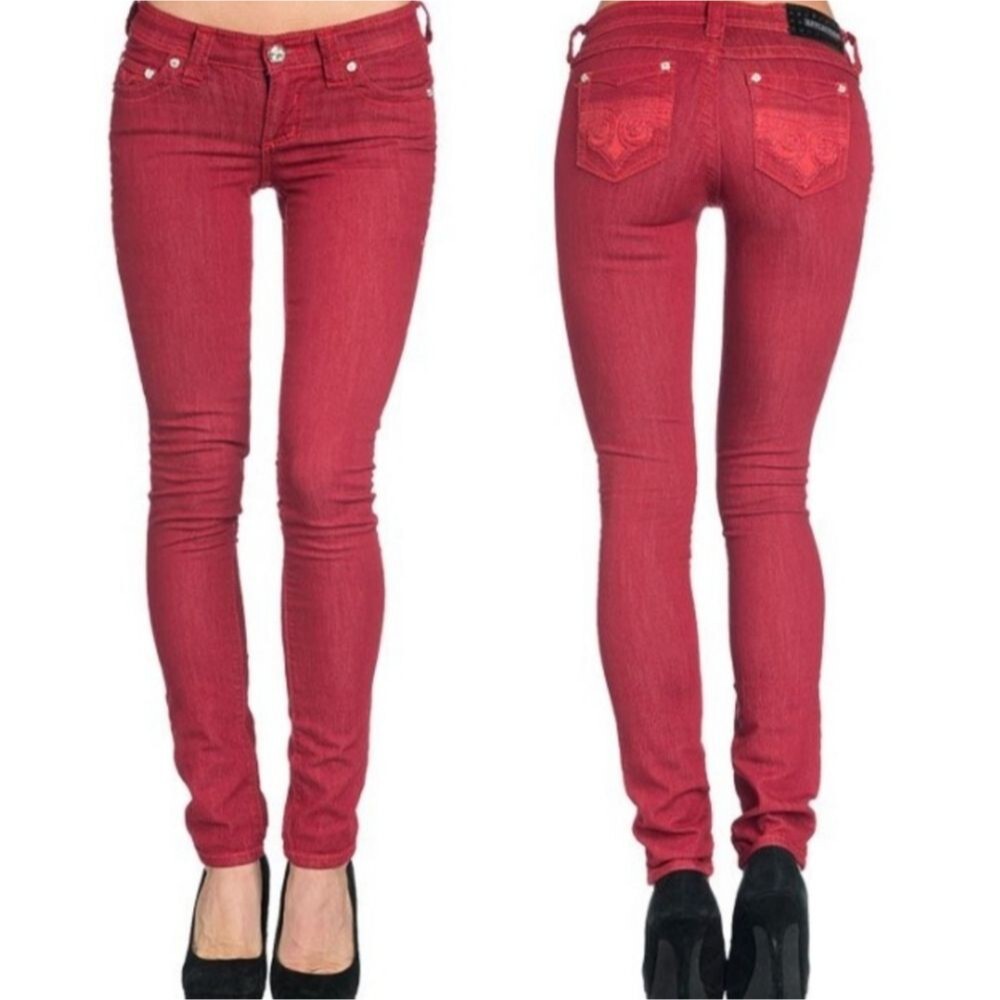 Affliction Raquel Marci Crimson Skinny Slim Ankle Jeans Size 24 Red NWT